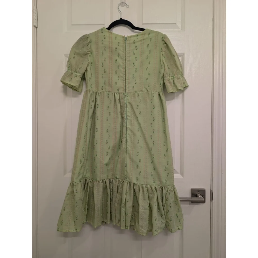 Vintage Style Bridgerton Regency Floral Prairie Dress Empire Waist Ruffle Hem S - Picture 5 of 9